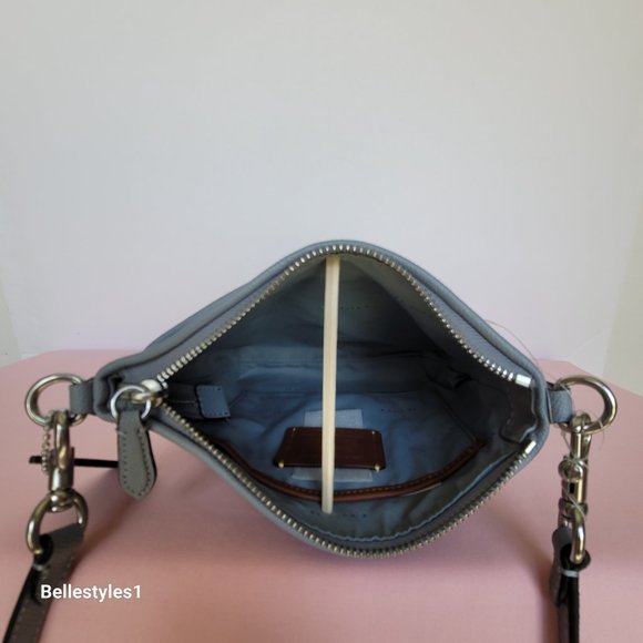 COACH Kitt Crossgrain Leather Messenger Crossbody- Blue Grey color ⭐ - Picture 13 of 16